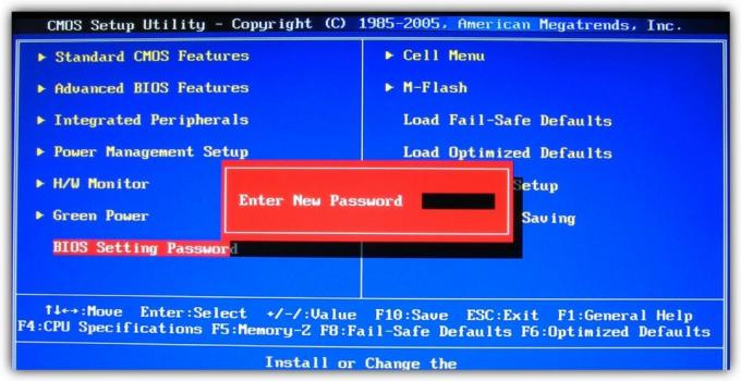 Passwort auf dem BIOS: Passwort-Eingabe
