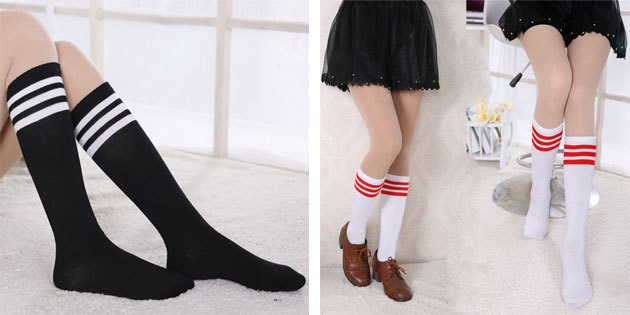 Schöne Socken: lange Socken mit Streifen