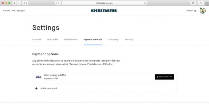 Wie auf Kickstarter kaufen: dann wird die Karte in der Liste der verfügbaren Zahlungsmethoden erscheinen
