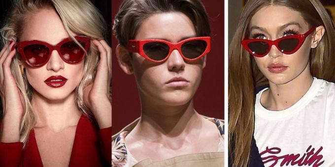 Frauen-Sonnenbrille in einem roten Rahmen