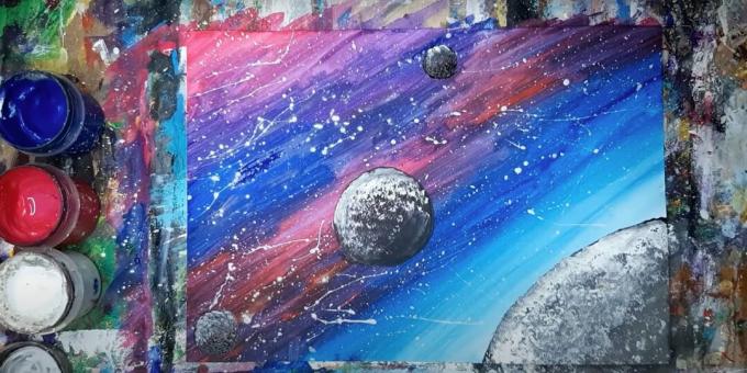 So malen Sie Raum mit Gouache: Fügen Sie zwei weitere Planeten hinzu
