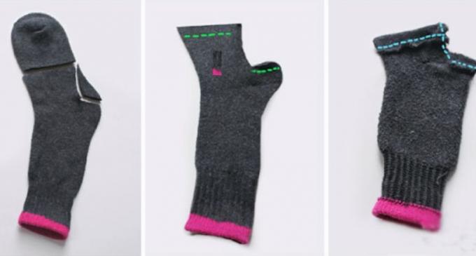 Wie man Geschenke an Silvester mit seinen eigenen Händen machen: Handschuhe aus alten Socken