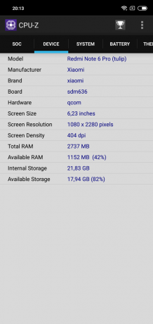 Übersicht Xiaomi Redmi Anmerkung 6 Pro: CPU-Z (Fortsetzung)