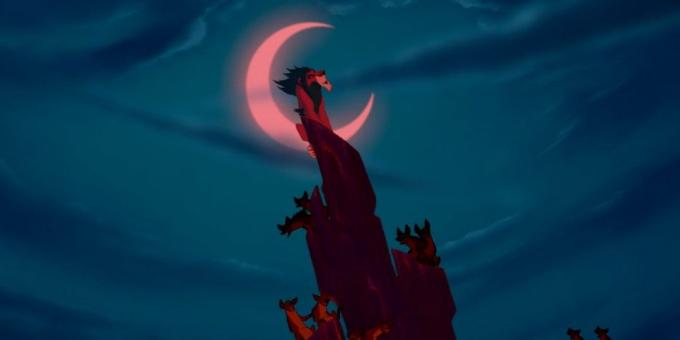 Cartoon "The Lion King": Just fit in dem letzten Musikstück darauf vorbereitet sein, Scar Figur in glitzerndem Halbmond am Nachthimmel
