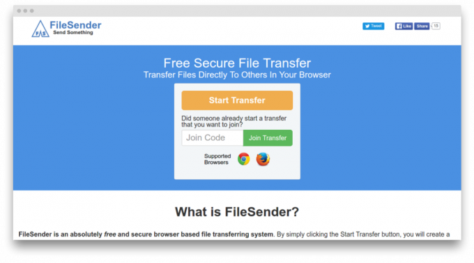 FileSender Bildschirm