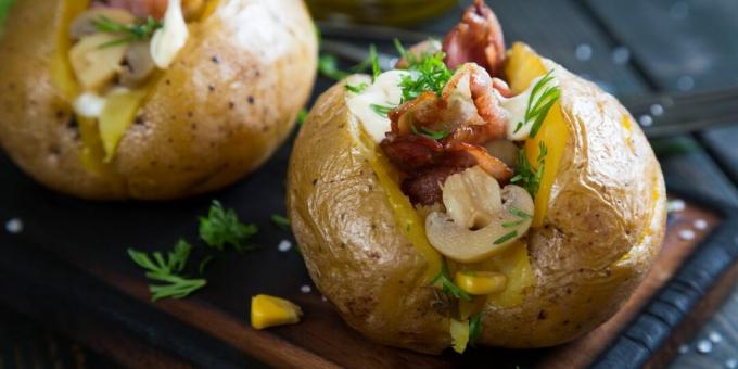Kartoffel mit Speck und Pilzen gebacken