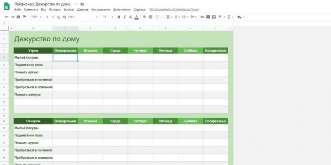 «Google Tabellen»: template „Dienstplan“