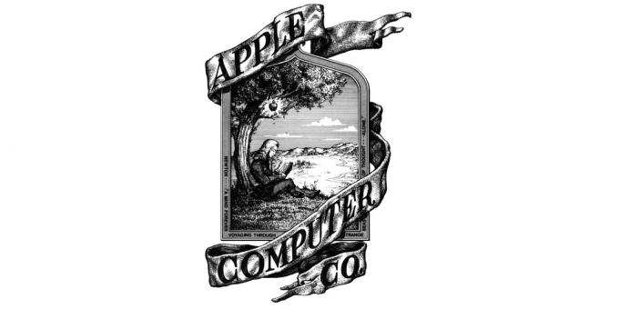 Logo Apple: Newton unter einem Apfelbaum