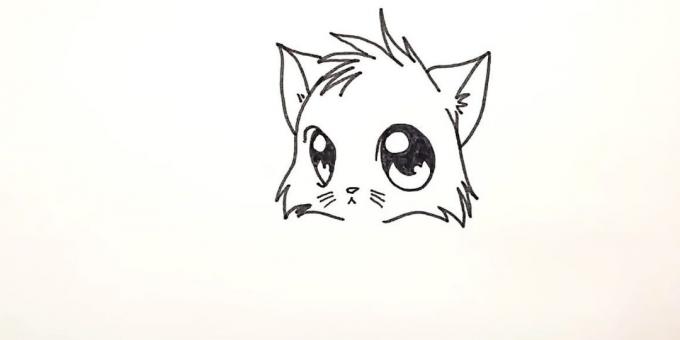 Wie Anime Katze zeichnen: Zeichnen shorstku im unteren Teil des Kopfes