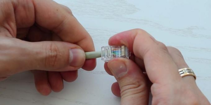 So crimpen Sie ein Twisted Pair-Kabel: Stecken Sie den Stecker auf