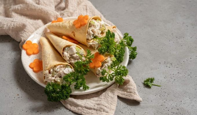 Tortillahörner mit Hühnersalat