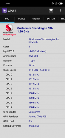 Übersicht Xiaomi Redmi Anmerkung 6 Pro: CPU-Z