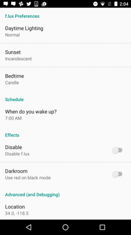 f.lux Android Optionen