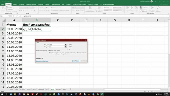 Funktionen in Excel: TAGE