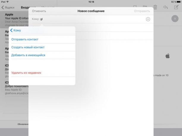Mail für iOS: Löschen von Kontakten aus dem letzten