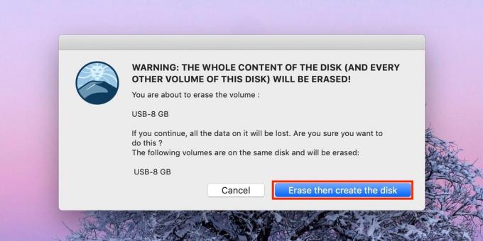 Wie man einen bootfähigen USB-Flash-Laufwerk mit MacOS machen: Klicken Sie das Löschen der Festplatte erstellen