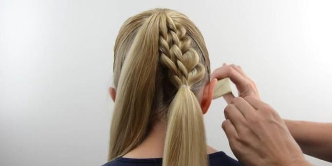 Neue Frisuren für Mädchen: die Zöpfe mit ihrem Haar verbinden