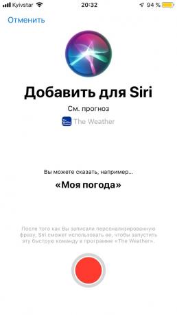 Siri wird zeigen, was die Wettervorhersage in Ihrem Lieblings-App aufgezeichnet wurde, drücken Sie die rote Taste