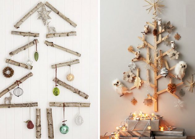 Wie das Haus für das neue Jahr dekorieren: Weihnachtsbaum auf der Wand