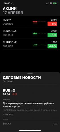 In App „Aktien“ Wechselkurs
