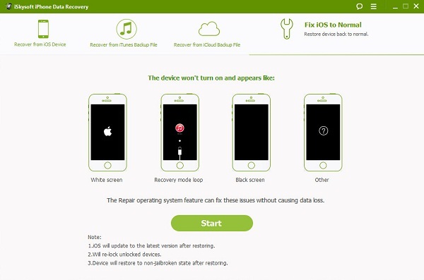 iSkysoft iPhone Data Recovery: iOS kehrt in den Betriebszustand