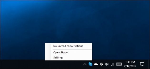 Skype UWP-Programm sieht kein Menü „Quit Skype»
