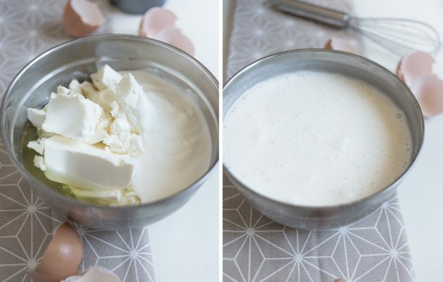 Protein-Joghurt-Quark-Auflauf: Käse, Joghurt, Süßstoff und Proteine ​​verquirlen