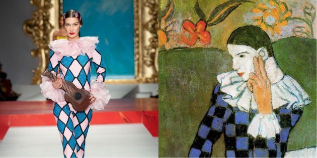 Modell Moschino und Picasso „Schiefen Harlequin“