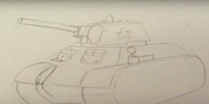 So zeichnen Sie einen Panzer: Ziehen Sie das vordere Maschinengewehr und die Luke des Mechanikers 
