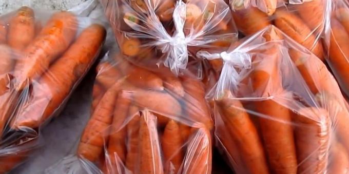 Wie Karotten in Taschen speichern: Legen Sie Karotten in Plastiktüten und binden sie richtig