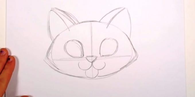  Zeichnen Sie die Nasentropfen über - Augenkonturen - und eine Katze Ohren planen
