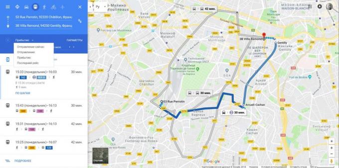 Google Maps. Ankunftszeit Schätzung