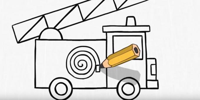 So zeichnen Sie ein Feuerwehrauto: Ziehen Sie einen Schlauch