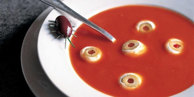 Geschirr für Halloween: Tomatensuppe mit Augen