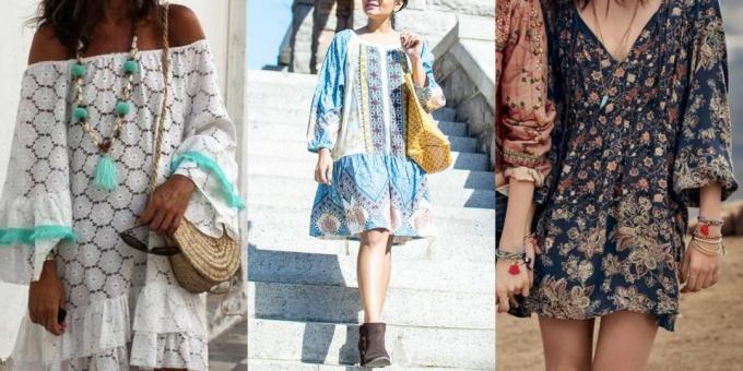 Boho Stil: Wählen Sie Tunika-Kleid mit breiten freien Ärmel