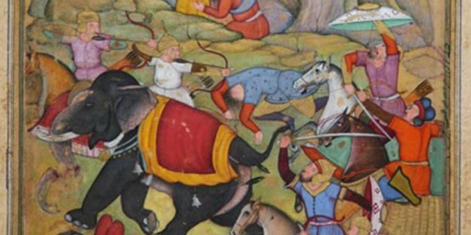 Tamerlane greift die Armee des Sultans von Delhi an