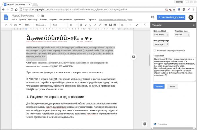 Google Text & Tabellen-Add-ons: Übersetzen +
