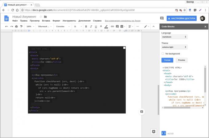 Google Text & Tabellen Add-ons: Code-Blöcke