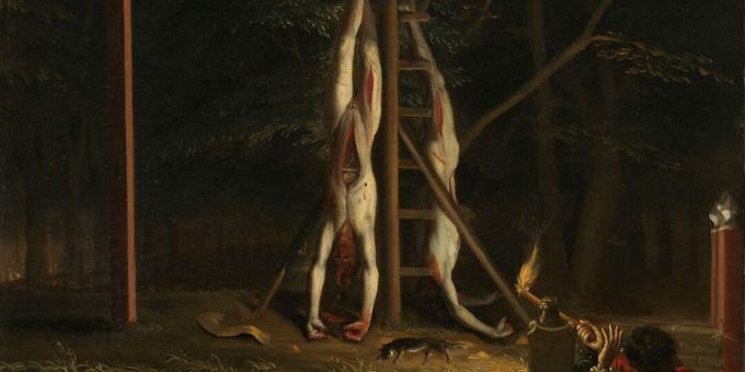Die Leichen von Jan und Cornelis am Galgen. Gemälde von Jan de Baen