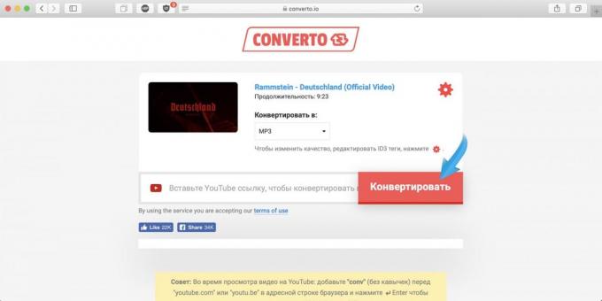 Wie Musik von YouTube über Converto Online-Service zum Download