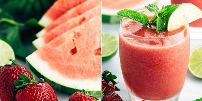 Abnehmen Cocktail mit Wassermelone, Erdbeere und Kalk