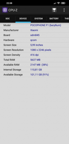 Bewertung Xiaomi Pocophone F1: CPU-Z