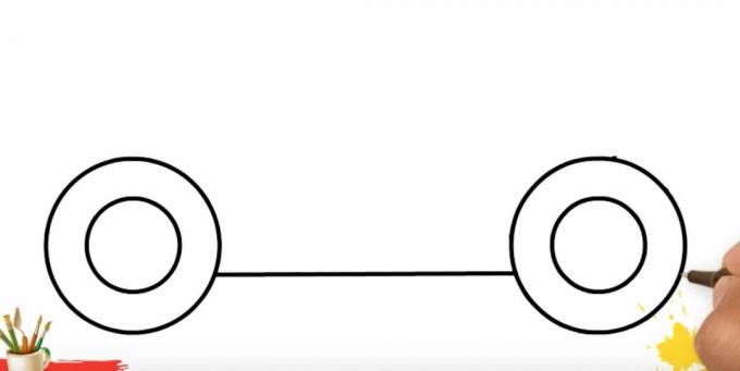 So zeichnen Sie einen LKW: Verbinden Sie die Räder