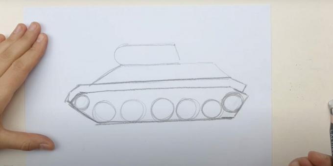 So zeichnen Sie einen Panzer: Umreißen Sie die Räder und die Raupe