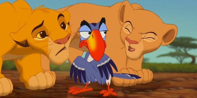 Cartoon „The Lion King“: Zazu mit seinen schwarzen buschigen Augenbrauen und wirklich lächerlich ähnlich wie Mr. Bean