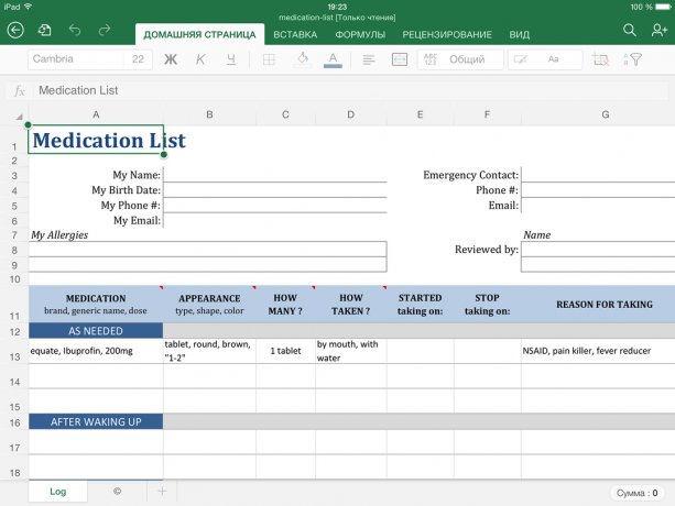 Startseite Krank mit Excel