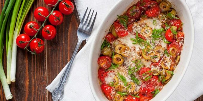 Tilapiafilet mit Tomaten und Oliven im Ofen