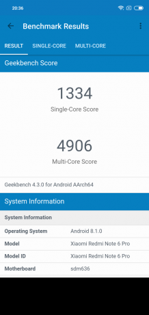 Übersicht Xiaomi Redmi Anmerkung 6 Pro: Geekbench