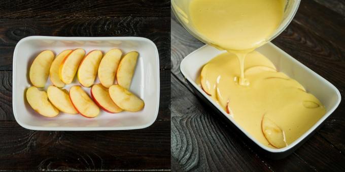 Eine einfache Torte: Legen Sie die Äpfel und füllen sie mit Teig