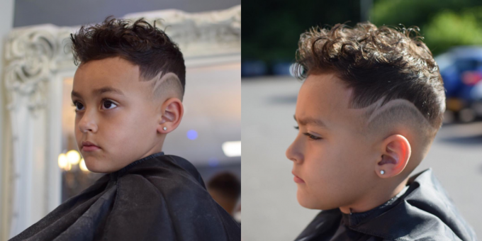 Trendige Frisuren für Jungen: verblassen mit geometrischen Mustern